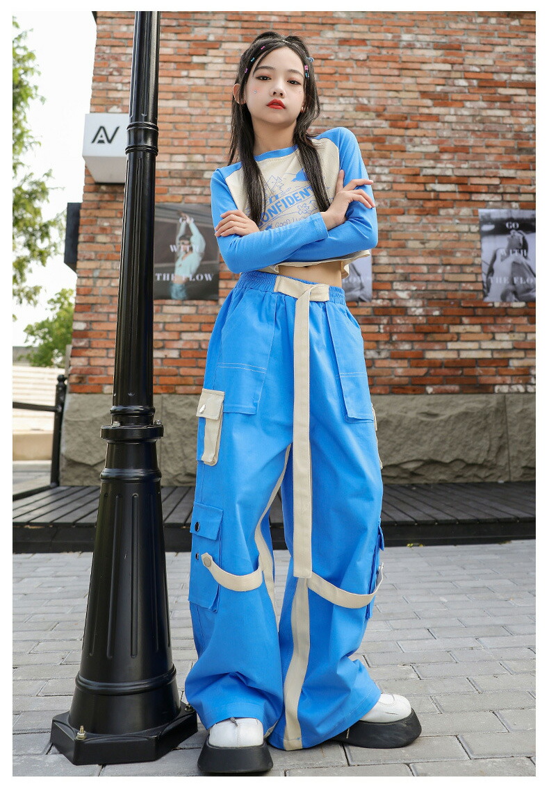 楽天市場】ブルー キッズ ダンス衣装 セットアップ トップス ヘソ出し