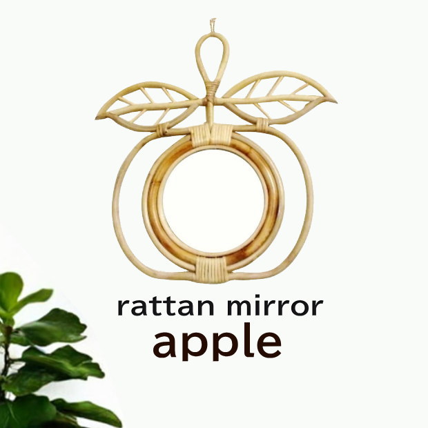 楽天市場】鏡 壁掛け おしゃれ りんご ラタン ウォールミラー かわいい