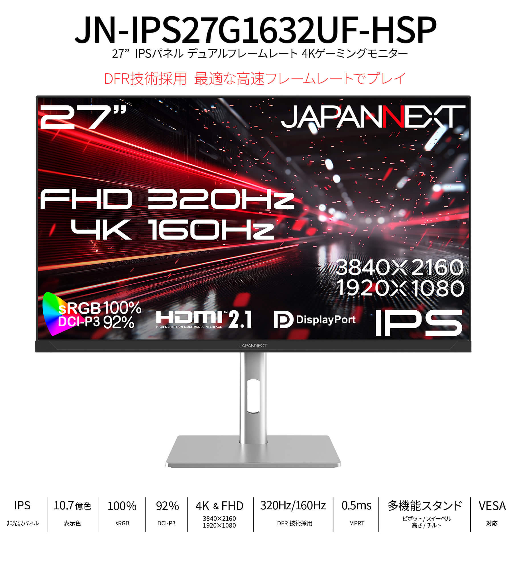 楽天市場】JAPANNEXT 27インチ IPSパネル搭載 Dual Frame Rate(4K