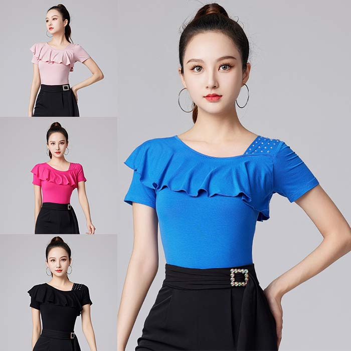 楽天市場】社交ダンス トップス フリル 半袖 tシャツ ラテンダンス