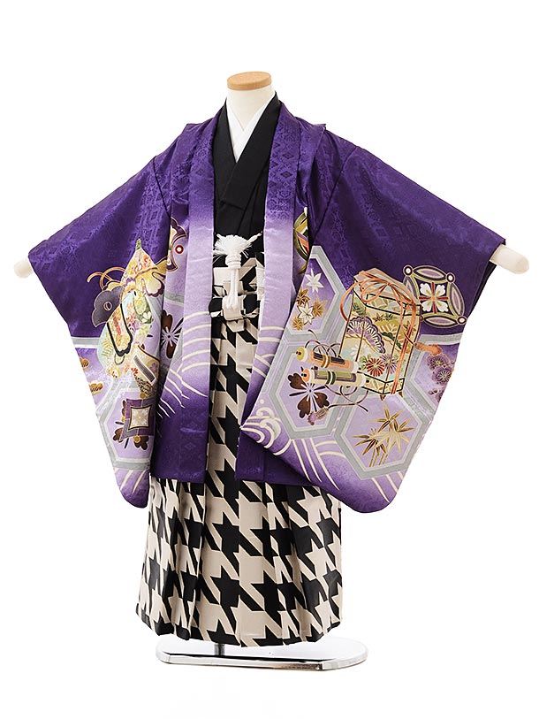 楽天市場】七五三レンタル 男の子 5601紫地熨斗に鷹×黒ベージュ千鳥袴