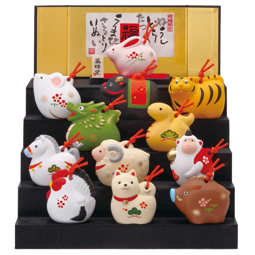 楽天市場】干支 置物 十二支セット/ 錦彩招福寿々十二支段飾り (土鈴