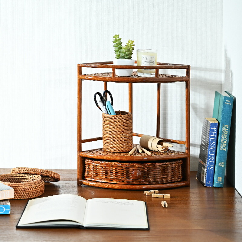 楽天市場】ラタンコーナーラック 2段の通販