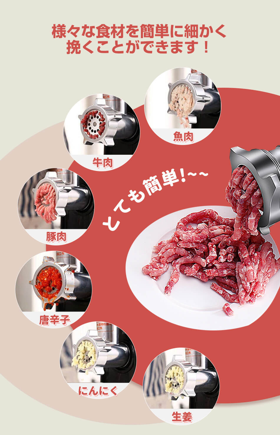 楽天市場】電動ミンサー 肉挽き機 肉ひき機 110v 3種類カットプレート