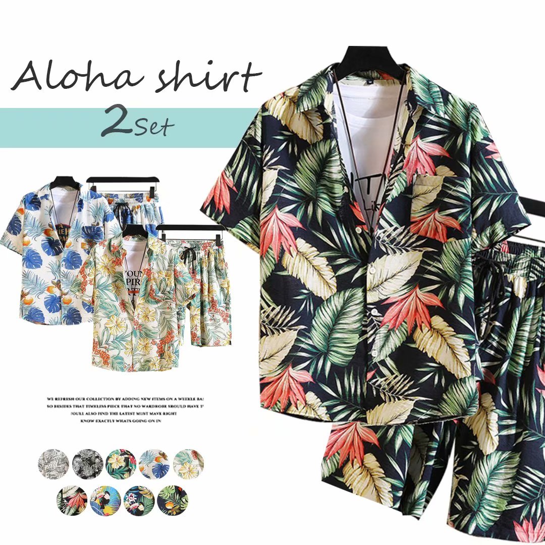 楽天市場】ハワイアン！全9色 メンズ アロハシャツ セットアップ 上下2
