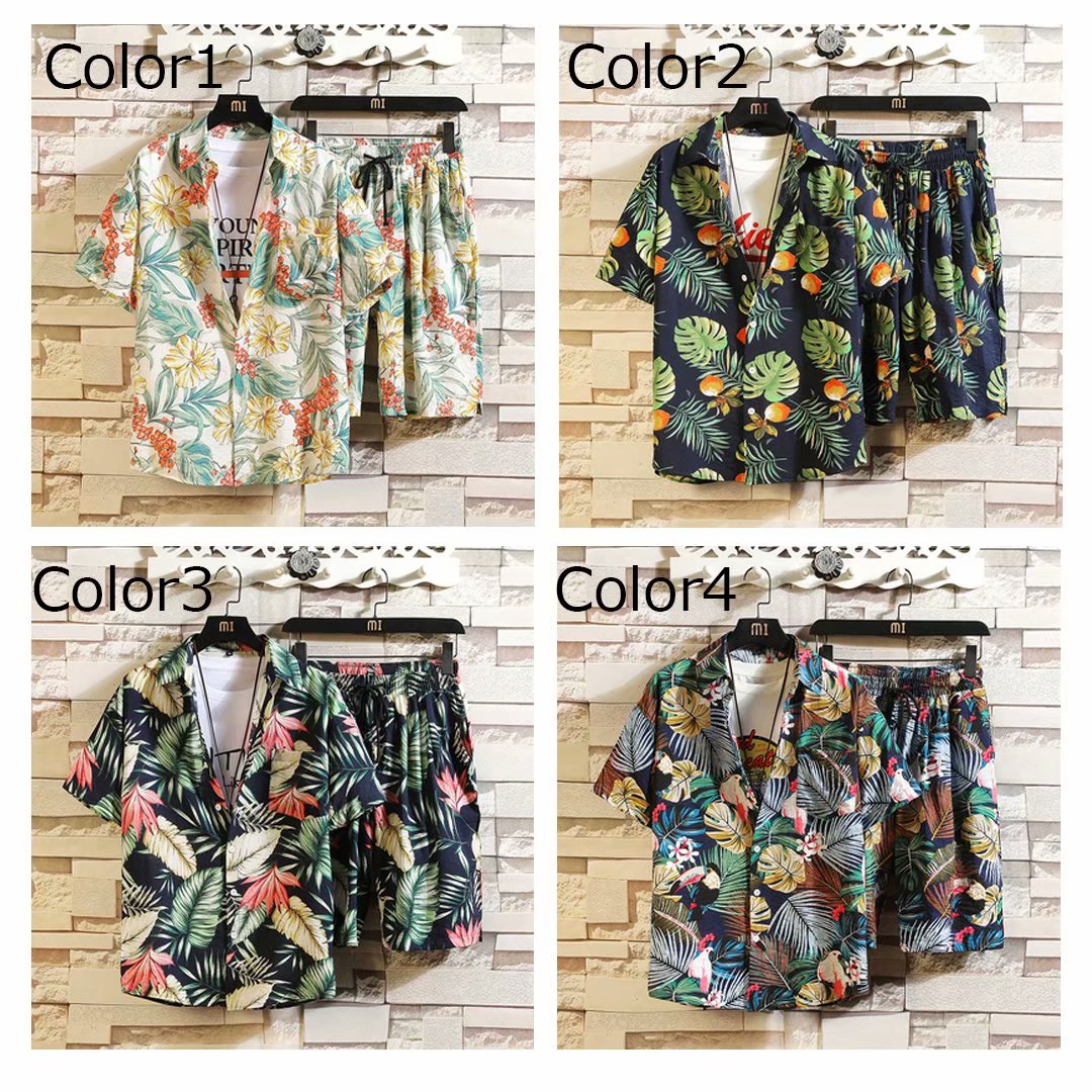 楽天市場】ハワイアン！全9色 メンズ アロハシャツ セットアップ 上下2