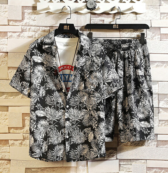 楽天市場】ハワイアン！全9色 メンズ アロハシャツ セットアップ 上下2