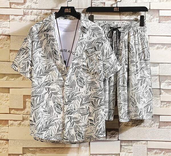 楽天市場】ハワイアン！全9色 メンズ アロハシャツ セットアップ 上下2