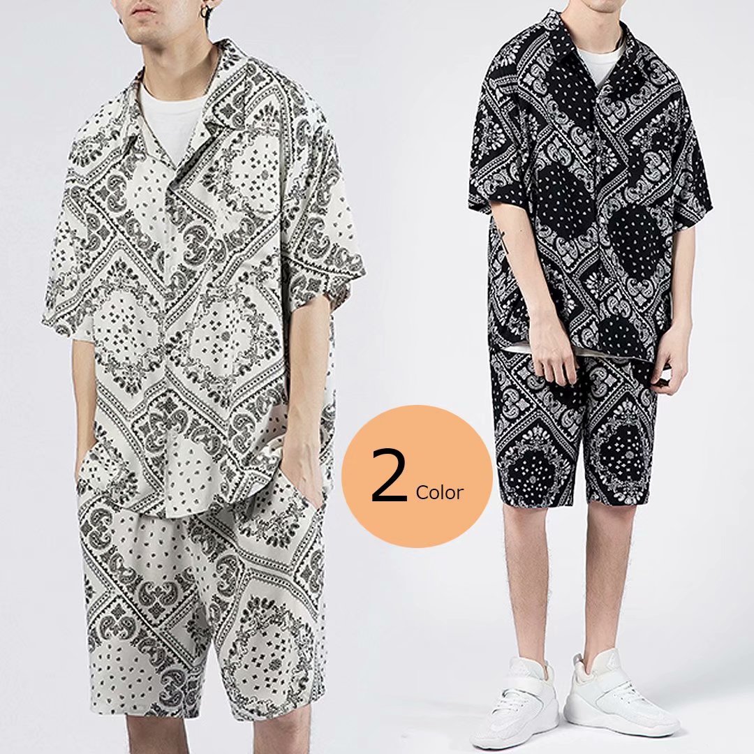 楽天市場】程よい抜け感を演出！メンズ ペイズリー柄 セットアップ