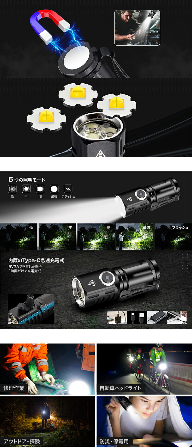 楽天市場】懐中電灯 超小型ハンディライト 3つのLEDライト 3倍高輝度