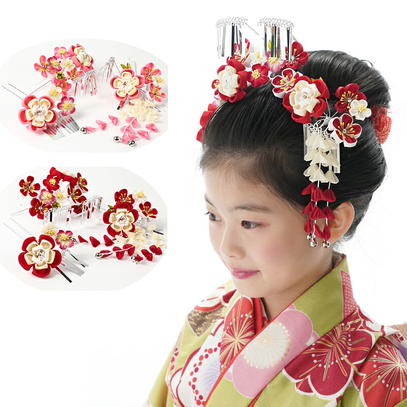 楽天市場】七五三 髪飾り 七歳 7才 日本髪 3点セット 「桜」 つまみ髪