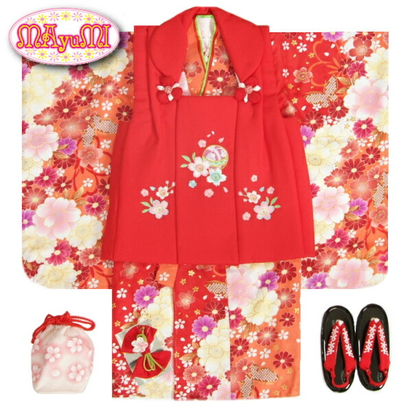 楽天市場】七五三 着物 被布セット 3歳 女の子 マユミブランド 朱赤
