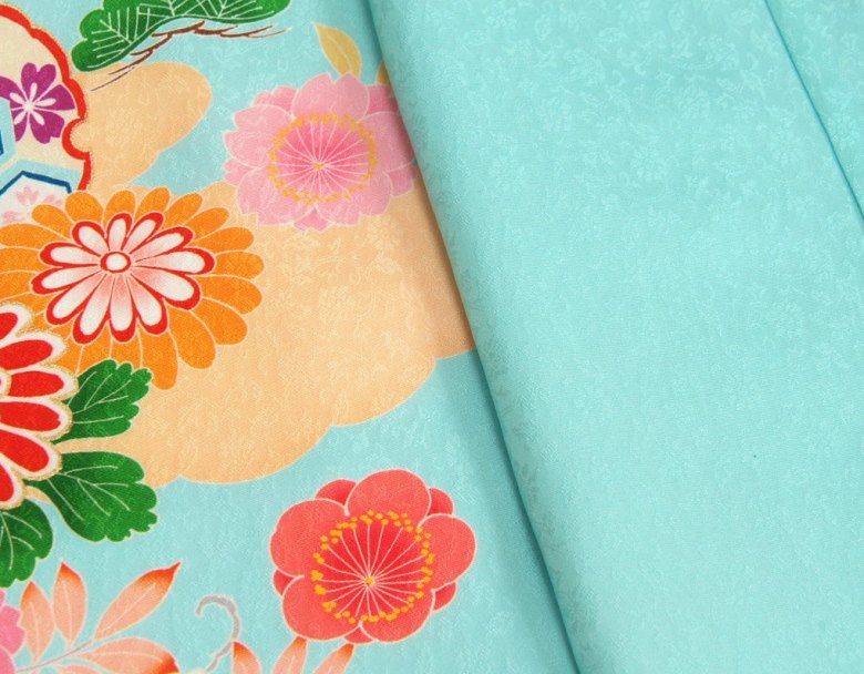 楽天市場】七五三 正絹 絹100％ 着物 7歳 着物セット 濃淡水色着物 金