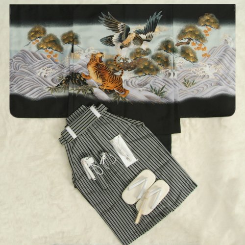 楽天市場】七五三着物5歳 袴セット 鷹 虎 黒地羽織 黒地着物 金彩使い