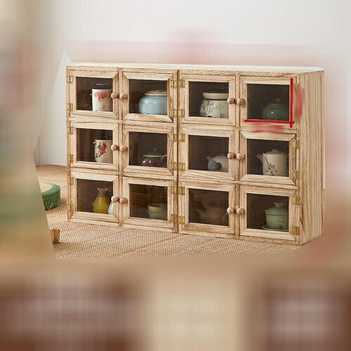 楽天市場】木製ラック 茶器収納棚 防塵収納 クリアドア付き 展示棚