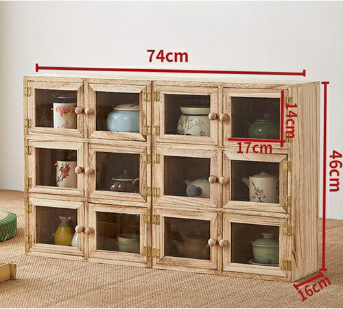 楽天市場】木製ラック 茶器収納棚 防塵収納 クリアドア付き 展示棚