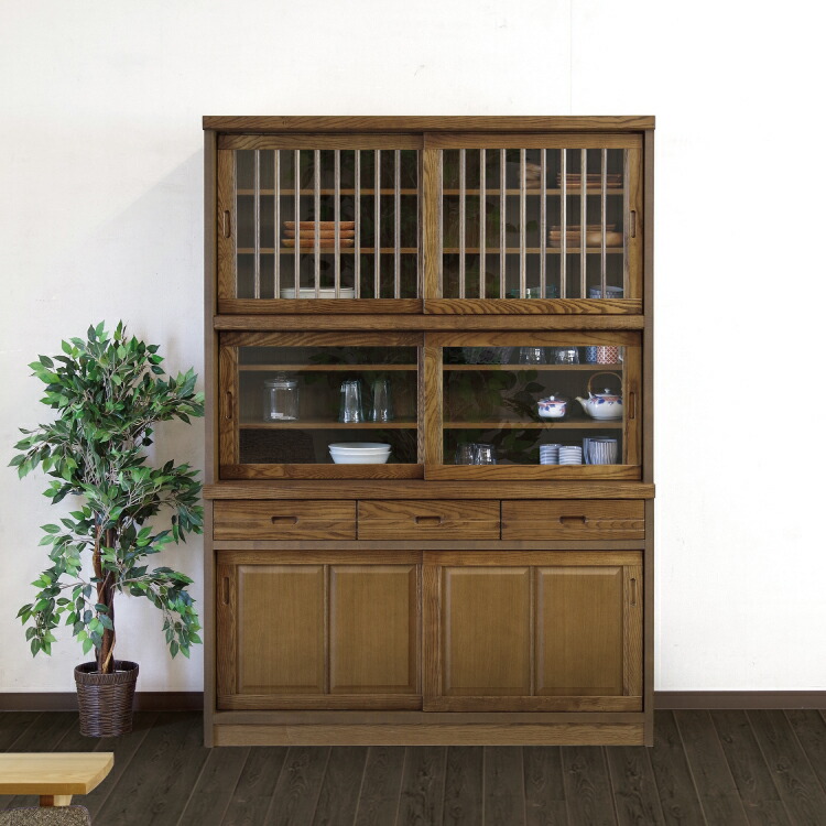 楽天市場】食器棚 幅133cm 高さ189cm ハイタイプ 国産 タモ無垢材使用