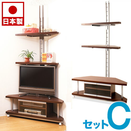 楽天市場】コーナーテレビ台セットC つっぱりコーナーラック2段+テレビ