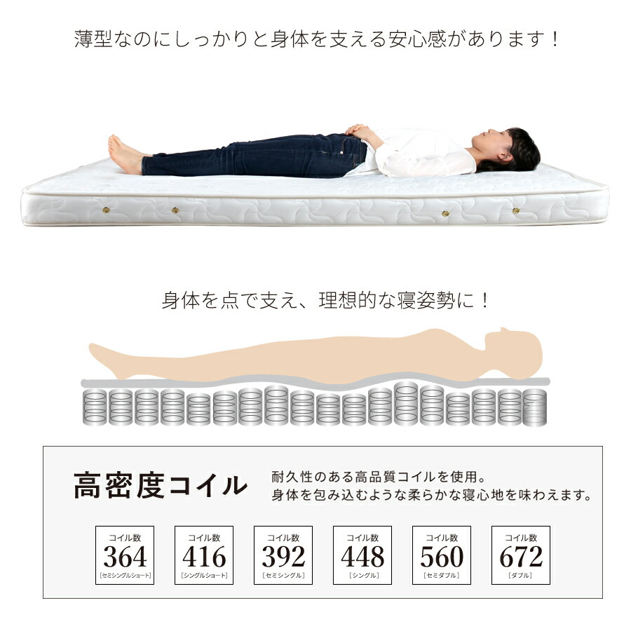 楽天市場】マットレス セミシングル 日本製 国産 薄型ポケットコイル