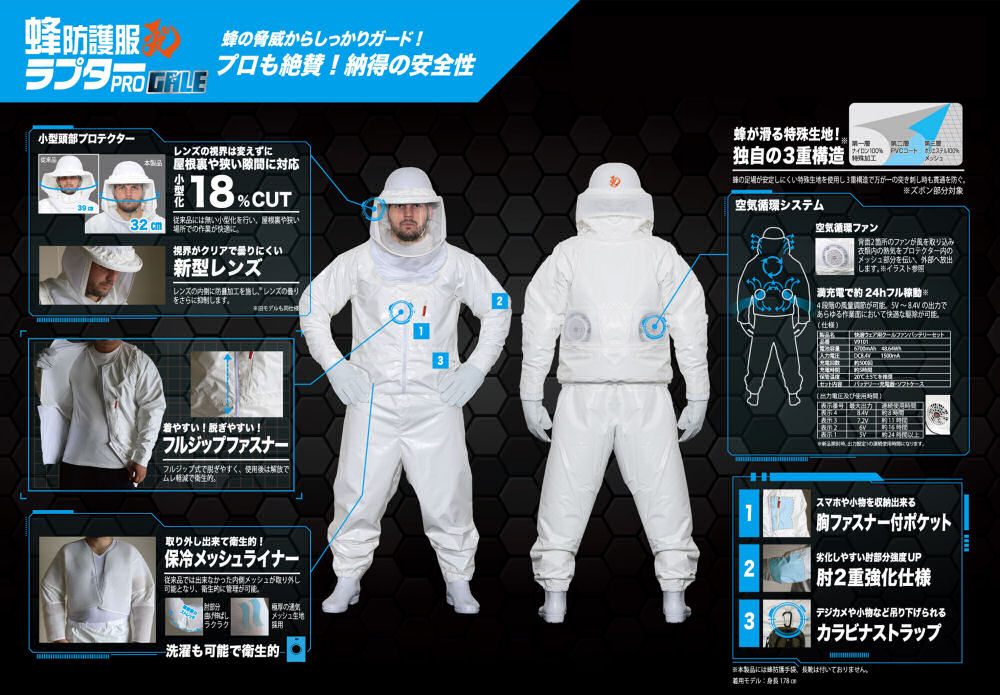 楽天市場】蜂防護服 ラプターPRO GALE V-2200 蜂防護手袋 V-5付 電動