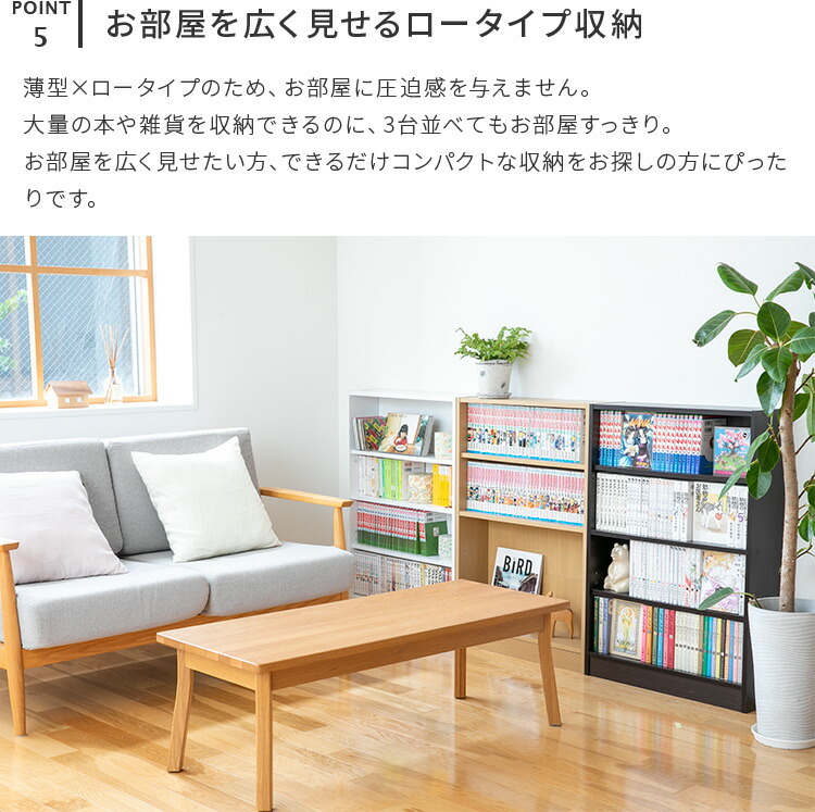 楽天市場】本棚 スリム 4段【薄型 大容量 おしゃれ 可動棚 幅60cm