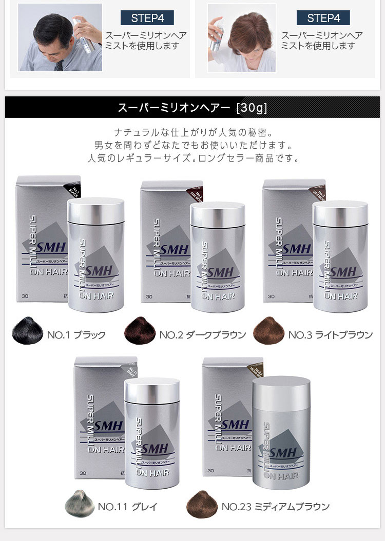 楽天市場】スーパーミリオンヘアー 30g 3本セット 増毛パウダー 薄毛