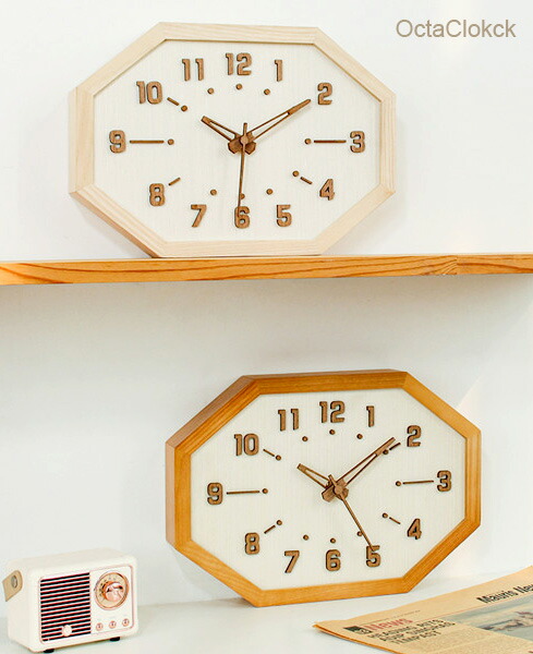 楽天市場】八角形フォルム壁掛け時計 おしゃれ 木製壁掛けスキン