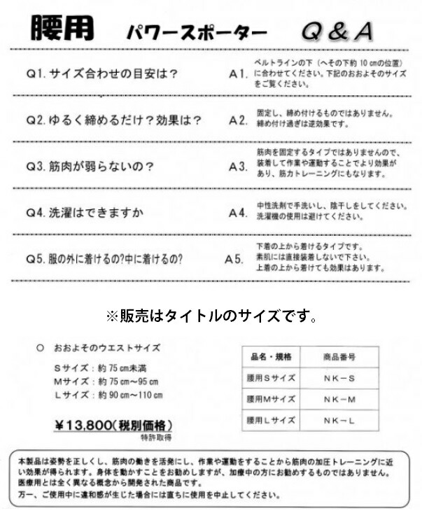 楽天市場】運動化学 パワースポーター 腰 インナータイプ 腰用Lサイズ