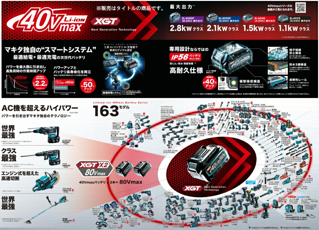 楽天市場】(マキタ) 40Vmax 8.0Ah リチウムイオンバッテリー BL4080F A