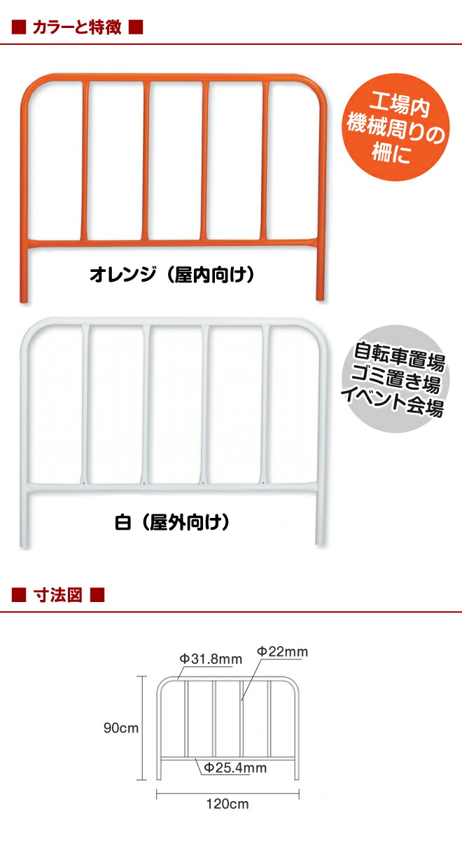 楽天市場】安全 フェンス 白色 柵 （ 金属製 パイプ 角丸 ） 屋内 屋外