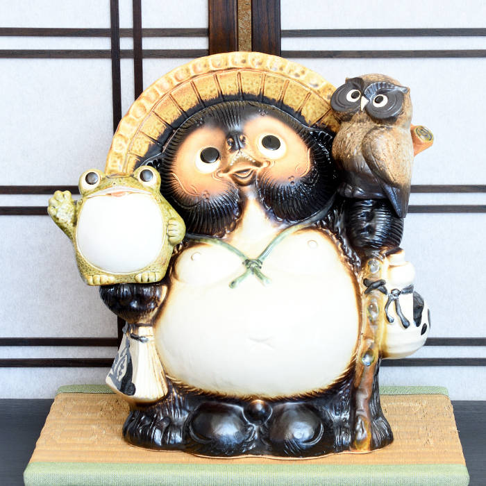 楽天市場】信楽焼 陶器 たぬき ふくろう・福蛙付狸 11号 フクロウ