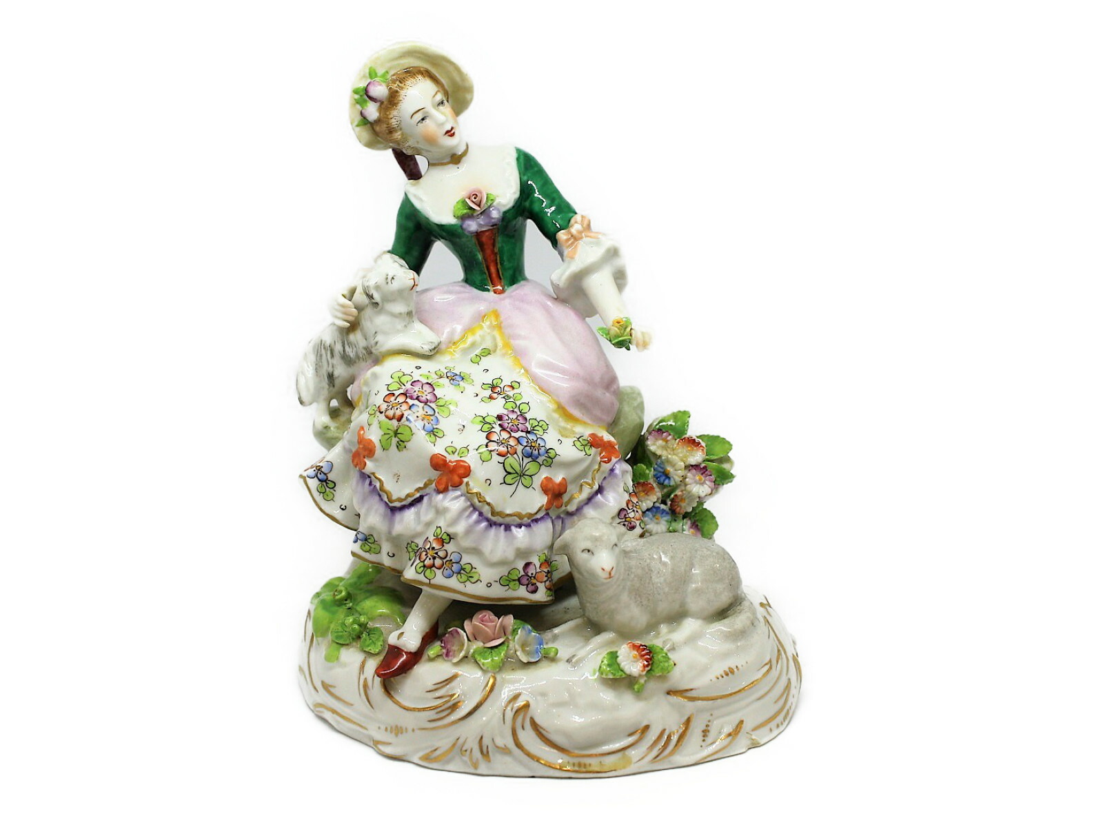 楽天市場】sitzendorf ジッツェンドルフ花畑と羊と戯れる女性 陶器置物