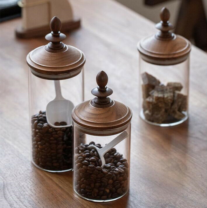 楽天市場】コーヒー豆保存容器ガラスキャニスター ス木製蓋付きガラス