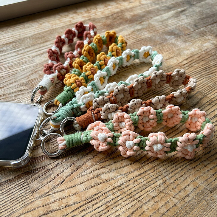 楽天市場】送料無料 スマホ用ホルダー付き マクラメ編み フラワー