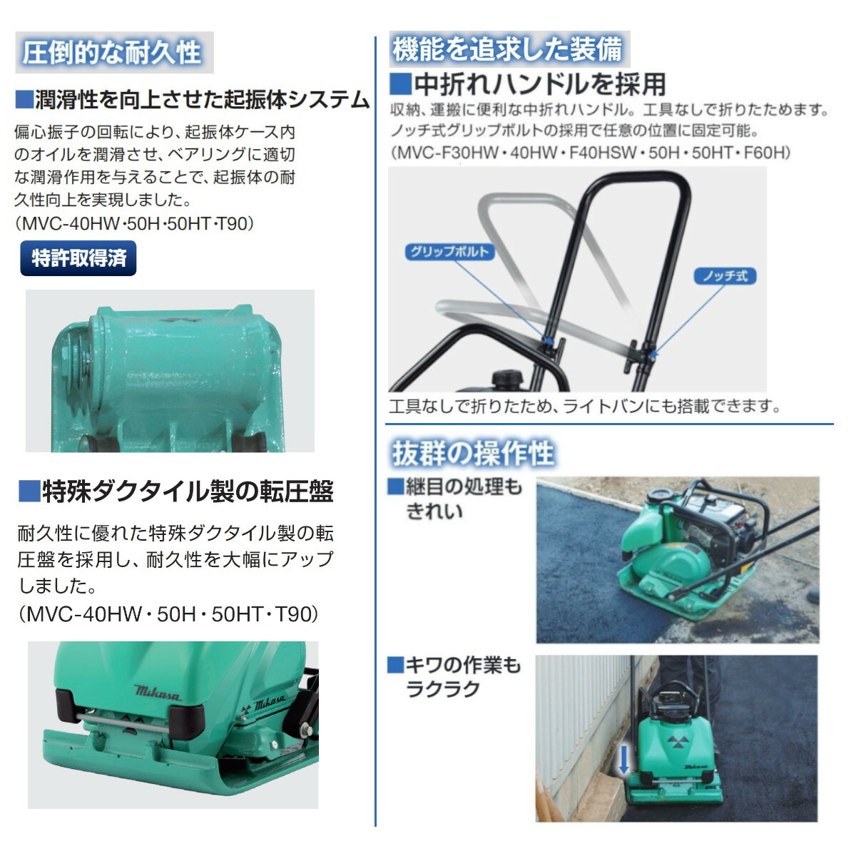 楽天市場】三笠産業 プレートコンパクター MVC-50HT 中折れハンドル 水