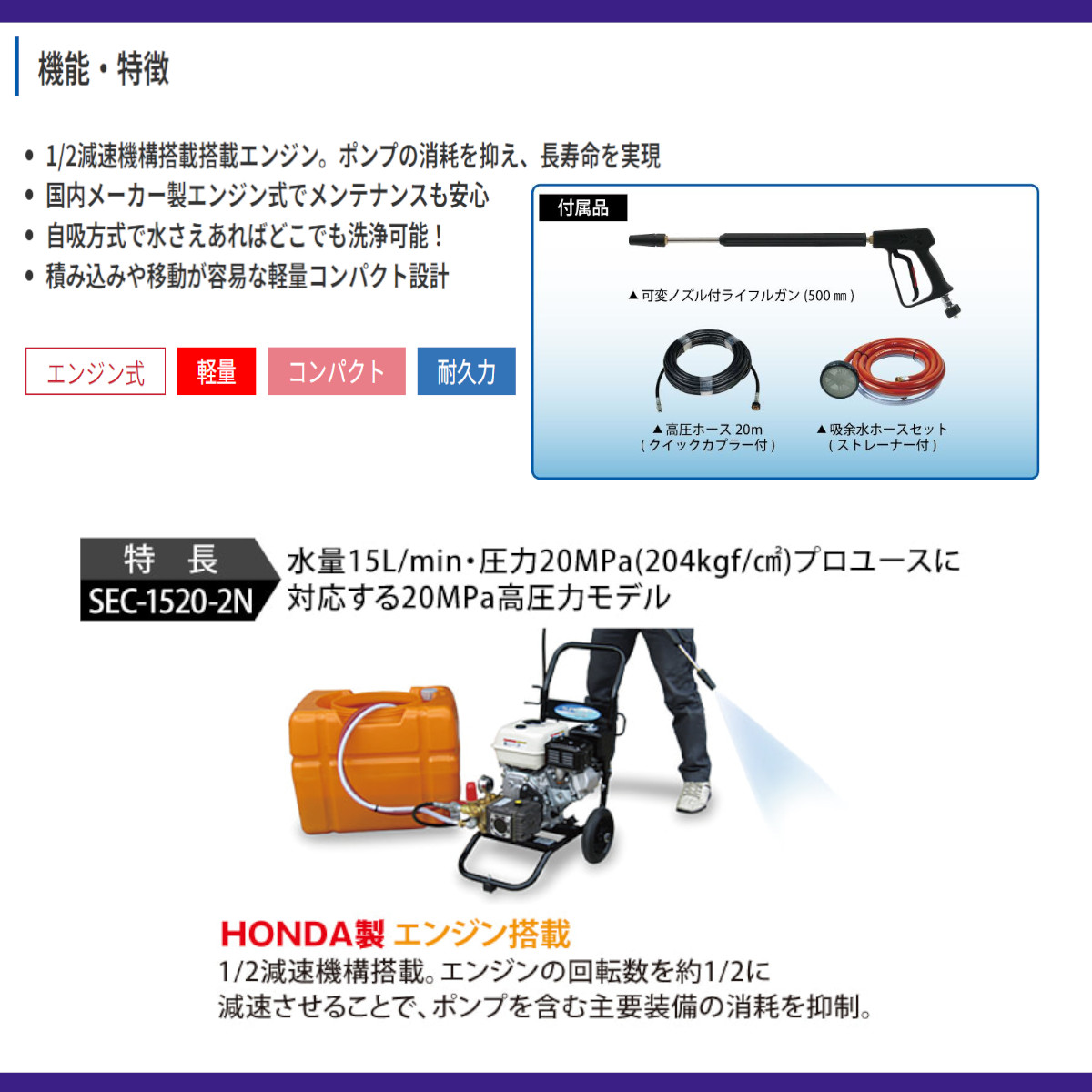 楽天市場】スーパー工業 高圧洗浄機 SEC-1520-2N エンジン式 カート型