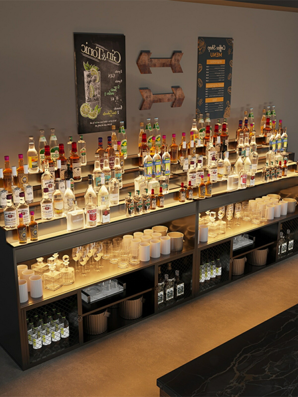 楽天市場】バー用ドリンクカウンター 酒棚 ディスプレイラック バー