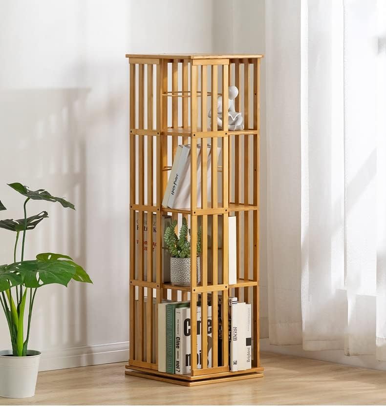 楽天市場】回転式本棚、360°竹製回転式収納ディスプレイラック