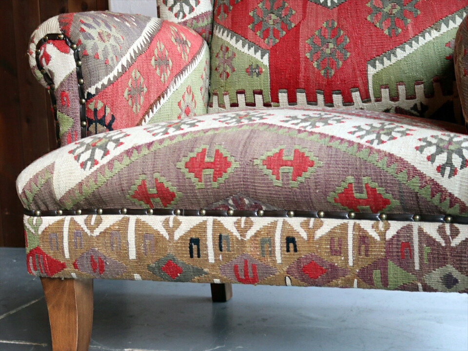 楽天市場】オールドキリム木製アームチェア H100×W86×D78cm シワス