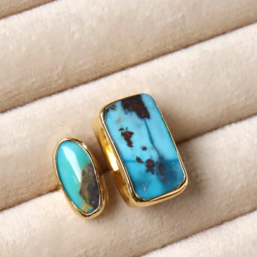 楽天市場】ターコイズ ダブルストーンリング レクタングル オーバル