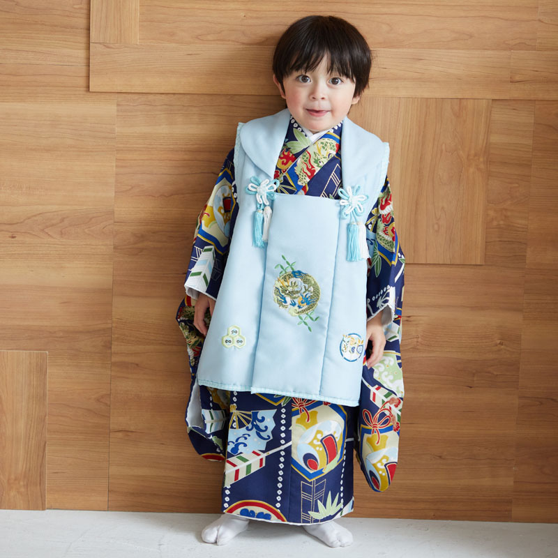 楽天市場】【レンタル】[七五三 着物 3歳]男の子「K097 水色龍×紺鎧兜