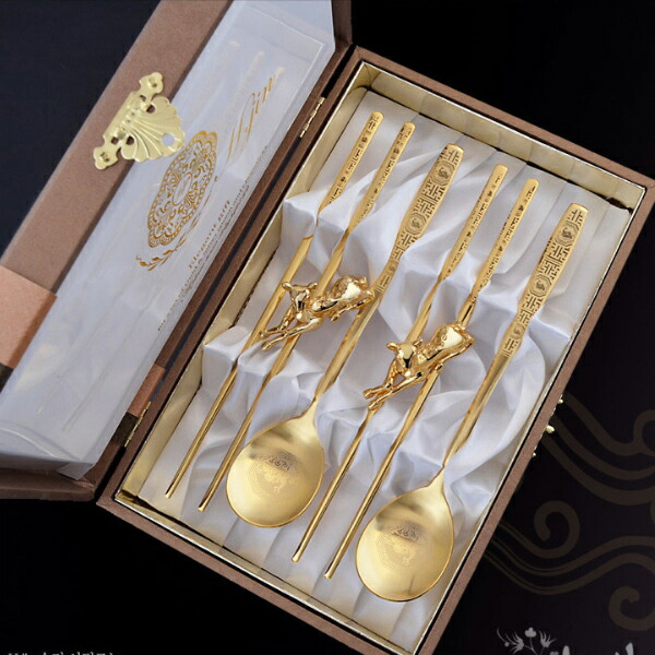 楽天市場】H.JIN 小鹿 ゴールドチタン 箸スプーンペアセット 鹿