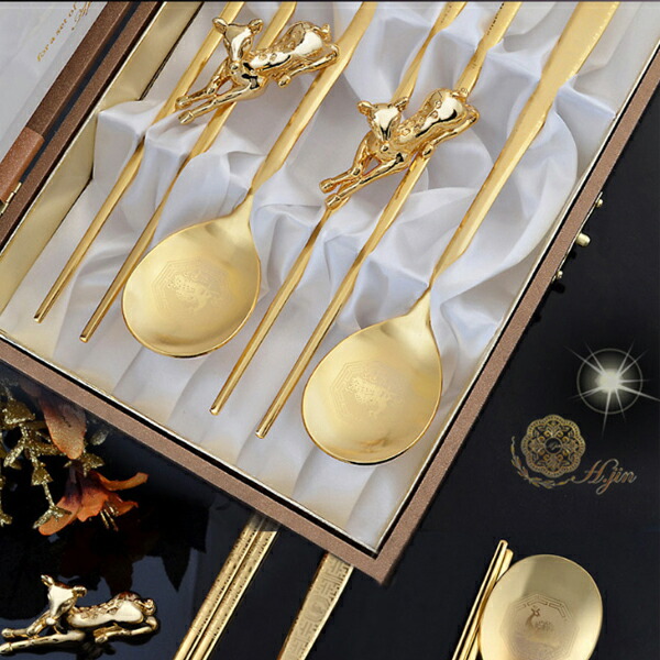 楽天市場】H.JIN 小鹿 ゴールドチタン 箸スプーンペアセット 鹿