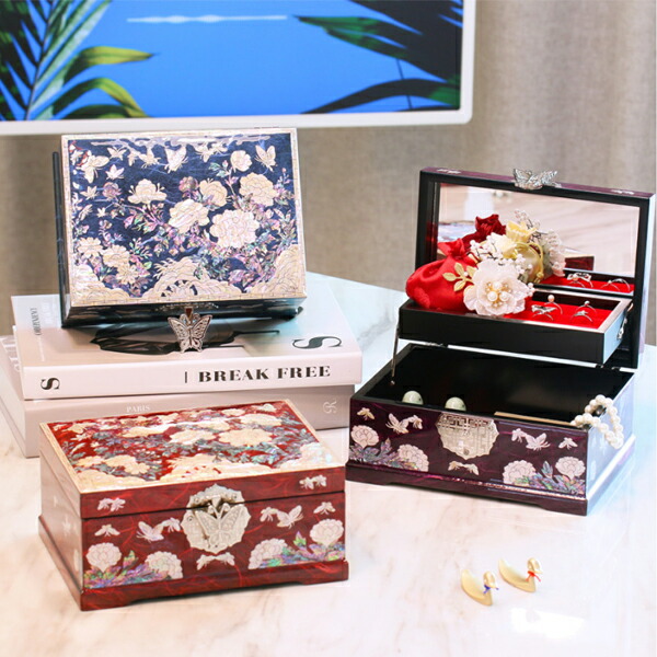 楽天市場】韓国螺鈿 螺鈿漆器 螺鈿 高級 宝石箱 花 蝶 ジュエリー