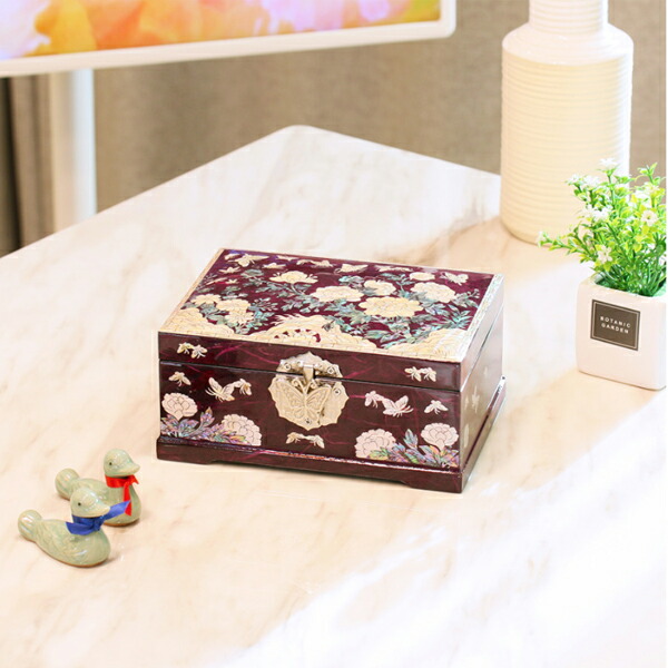 楽天市場】韓国螺鈿 螺鈿漆器 螺鈿 高級 宝石箱 花 蝶 ジュエリー