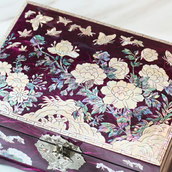 楽天市場】韓国螺鈿 螺鈿漆器 螺鈿 高級 宝石箱 花 蝶 ジュエリー