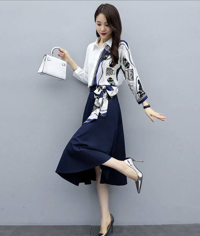 楽天市場】送料無料 セットアップ シャツ ロングスカート 長袖 フレア