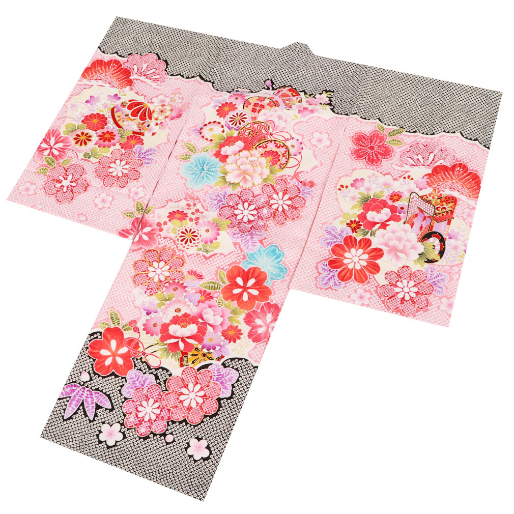 楽天市場】お宮参り 着物 女の子 絹100% 正絹初着 掛け着 産着 桃 黒