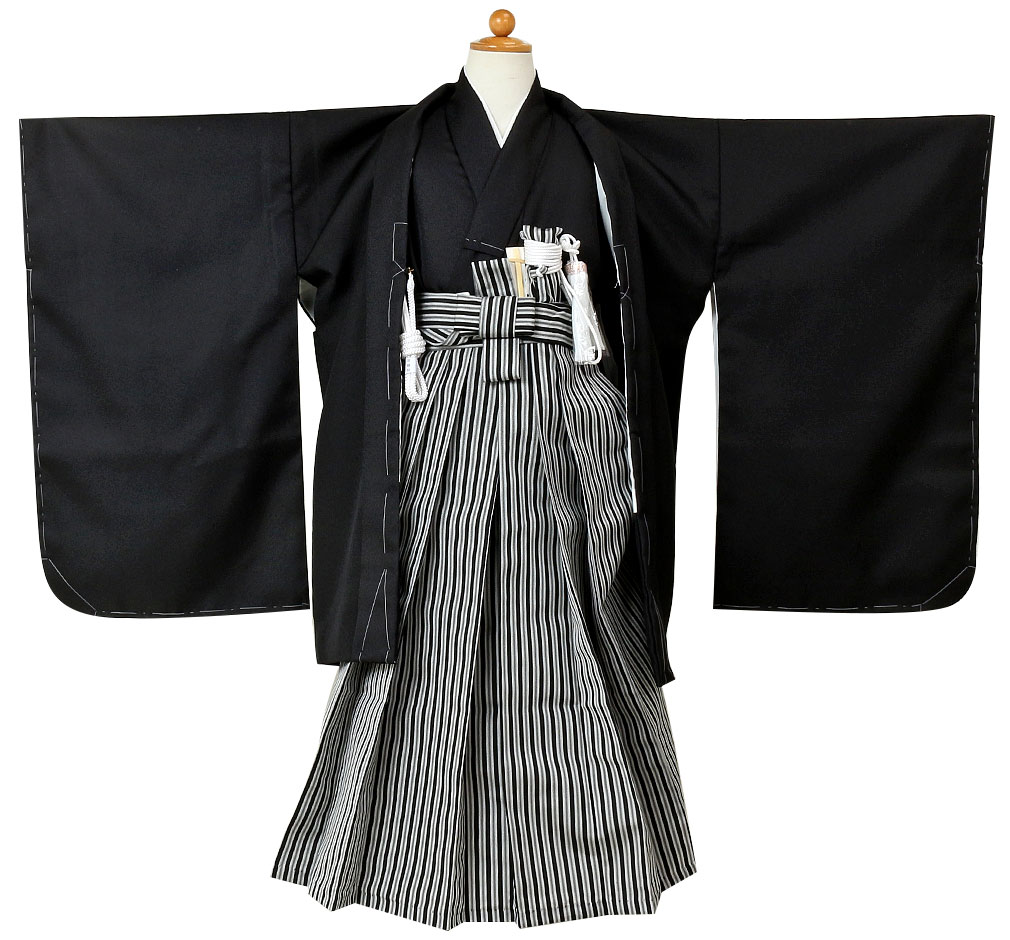 楽天市場】七五三 着物 袴 セット 10点 男の子 5歳 五歳 黒 縞 無地