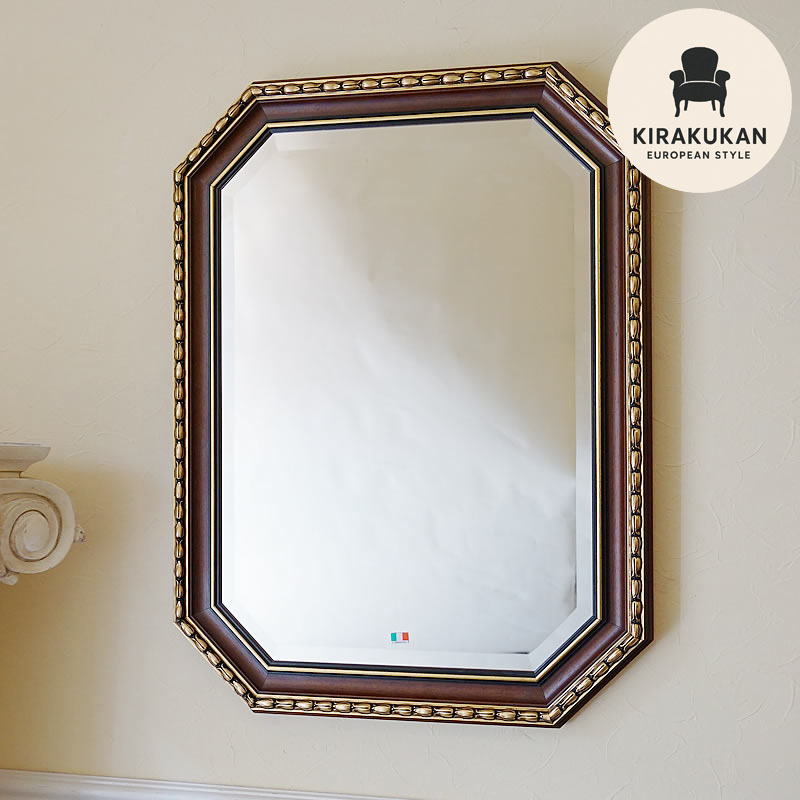 アンティーク イタリア製 ウォールミラー 姿見 壁掛け 鏡 ミラー 八角形